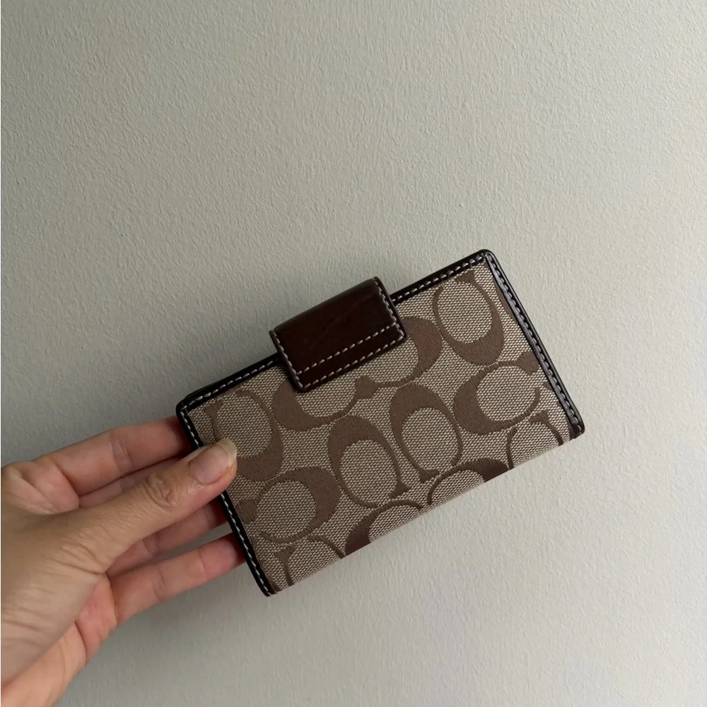 Coach Brown Signature Canvas Compact Wallet - Picture 4 of 5